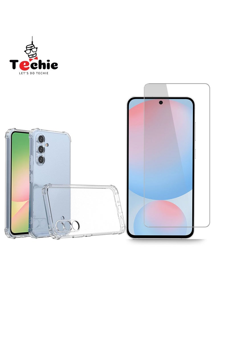 Techie Combo Pack 2 in 1 Case and Screen Protector for Samsung Galaxy A56 5G  - Transparent TPU Bumper Case with HD Tempered Glass Screen Protector - Image 1