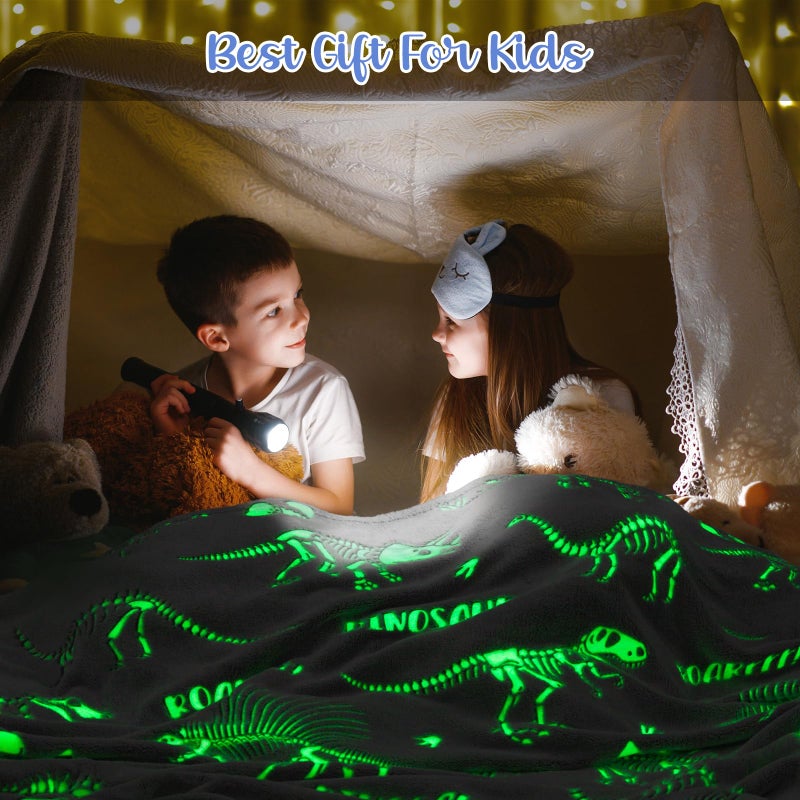 Levens Dinosaur Toys Gifts for Kids Boys - Dino Glow in The Dark Blanket Best Birthday Christmas Valentines Easter Presents for Girls Toddler Age 1 2 3 4 5 6 7 8 9 10 Years Old Child Teen Soft Throw 50""x60"" - Image 2