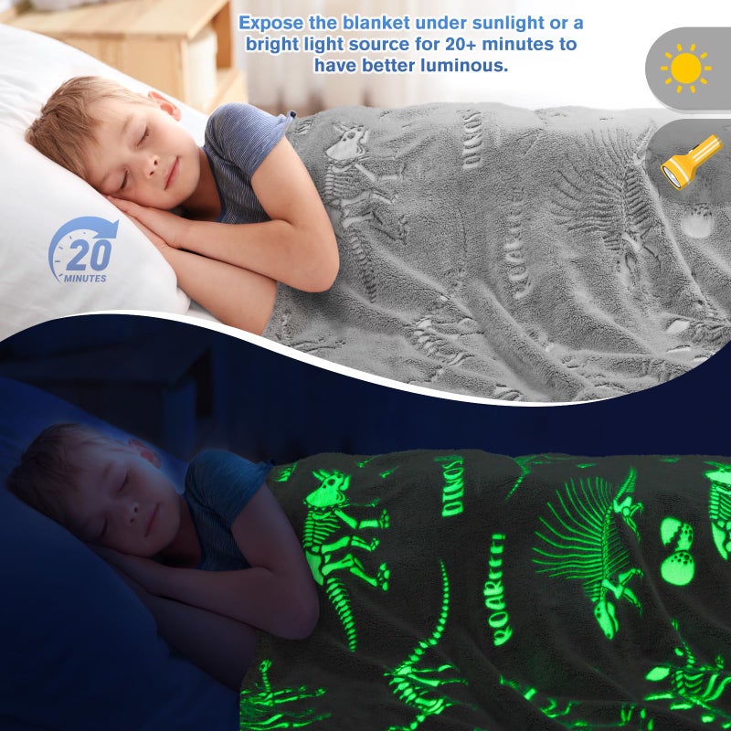 Levens Dinosaur Toys Gifts for Kids Boys - Dino Glow in The Dark Blanket Best Birthday Christmas Valentines Easter Presents for Girls Toddler Age 1 2 3 4 5 6 7 8 9 10 Years Old Child Teen Soft Throw 50""x60"" - Image 5