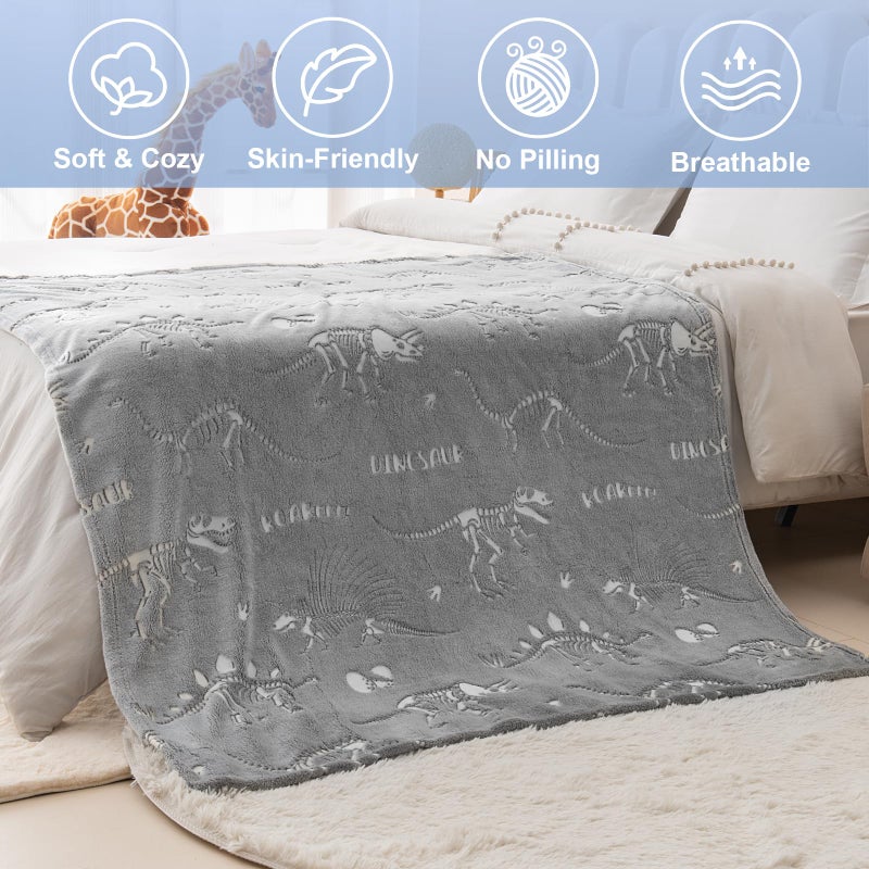 Levens Dinosaur Toys Gifts for Kids Boys - Dino Glow in The Dark Blanket Best Birthday Christmas Valentines Easter Presents for Girls Toddler Age 1 2 3 4 5 6 7 8 9 10 Years Old Child Teen Soft Throw 50""x60"" - Image 4