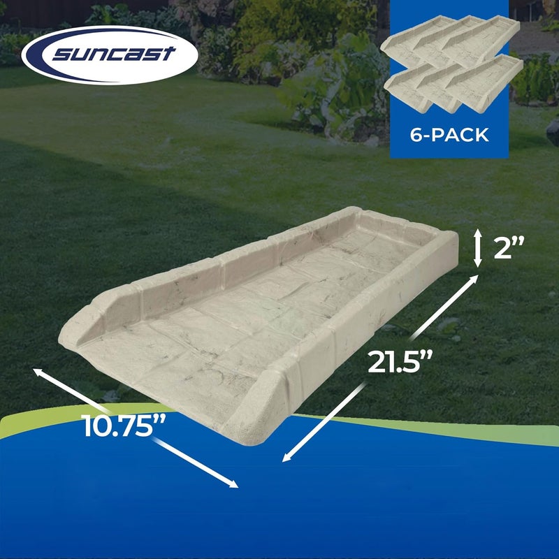 suncast Durable Decorative Rain Gutter Downspout Erosion Prevention, Water Guard Diverter Catch Basin Tray Splash Block, Light Taupe (6 Pack) - Image 3