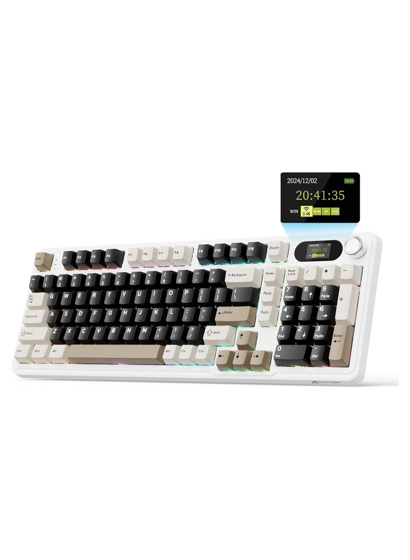 هجوم القرش كيبورد ميكانيكي لاسلكي اتاك شارك X98 برو مع شاشة ومقبض 2.4G/USB-C/بلوتوث 5.0 قابل للتبديل السريع 102 مفتاح، كيبورد العاب باضاءة RGB للكمبيوتر وماك وبلاي ستيشن 4 واكس بوكس - Image 1