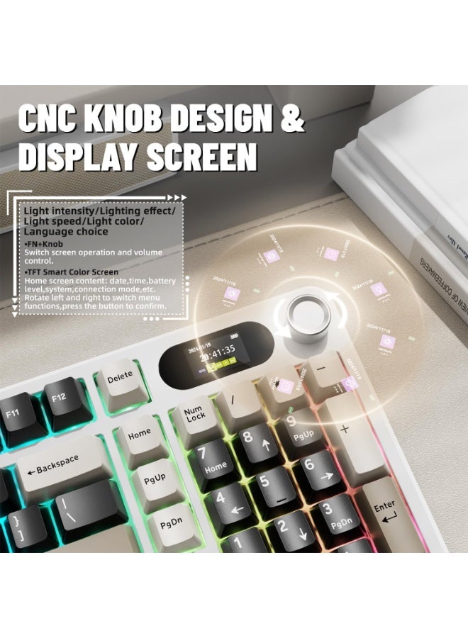 هجوم القرش كيبورد ميكانيكي لاسلكي اتاك شارك X98 برو مع شاشة ومقبض 2.4G/USB-C/بلوتوث 5.0 قابل للتبديل السريع 102 مفتاح، كيبورد العاب باضاءة RGB للكمبيوتر وماك وبلاي ستيشن 4 واكس بوكس - Image 4
