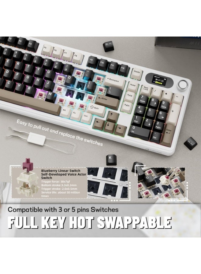 هجوم القرش كيبورد ميكانيكي لاسلكي اتاك شارك X98 برو مع شاشة ومقبض 2.4G/USB-C/بلوتوث 5.0 قابل للتبديل السريع 102 مفتاح، كيبورد العاب باضاءة RGB للكمبيوتر وماك وبلاي ستيشن 4 واكس بوكس - Image 5