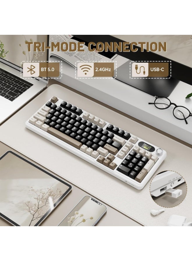 هجوم القرش كيبورد ميكانيكي لاسلكي اتاك شارك X98 برو مع شاشة ومقبض 2.4G/USB-C/بلوتوث 5.0 قابل للتبديل السريع 102 مفتاح، كيبورد العاب باضاءة RGB للكمبيوتر وماك وبلاي ستيشن 4 واكس بوكس - Image 3