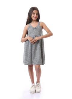 Andora Girls Slip On Patterned Summer Dress - Grey & Black  - Image 1