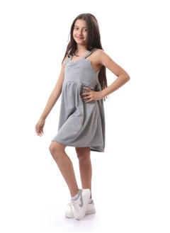 Andora Girls Slip On Patterned Summer Dress - Grey & Black  - Image 2