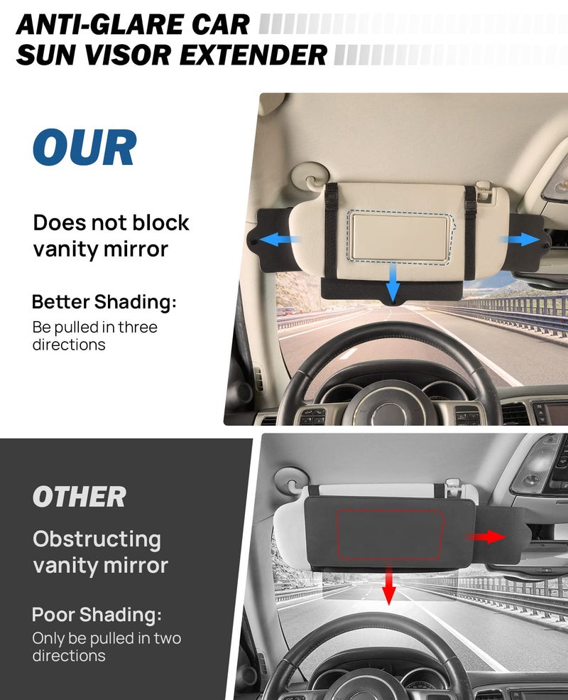 JoyTutus Car Sun Visor Sunshade Extender, Adjustable Sun Visor Protects from Anti-Glare, UV Rays Blocker Window Windshield Sunshade Extender for Car SUV - Image 2