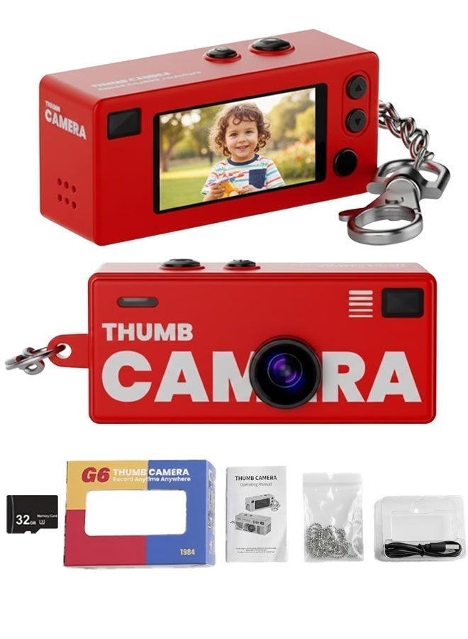 نييكام كاميرا صغيرة بتصميم ريترو بدقة 1080P HD - مسجل فيديو رقمي محمول مع ميدالية مفاتيح، شاشة LCD مقاس 0.96 بوصة، عدسة بزاوية واسعة 130 درجة، وإضاءة مدمجة - تشمل بطاقة ذاكرة 32 جيجابايت - كاميرا جيب لمدونات الفيديو (Vlog) للأطفال والمراهقين والسفر (لون أحمر) - Image 1