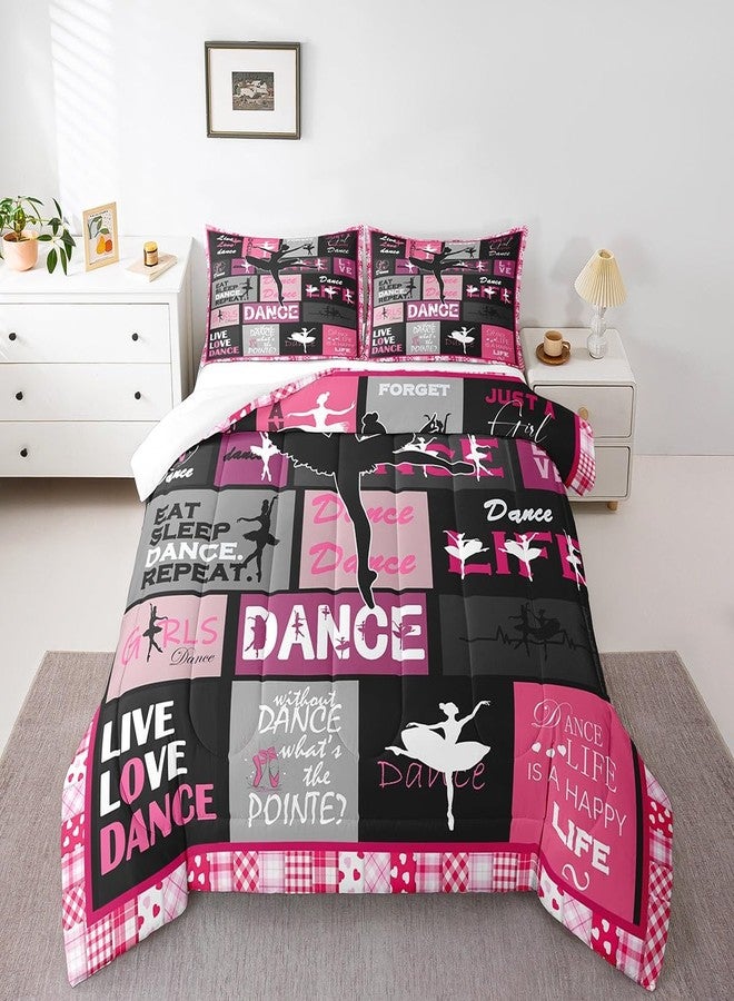 Man Fei Manfei Dance Comforter Set Full Size, Ballet Dance Theme Quilt Set with 2 Pillowcases, Ballet Princess Dancer Bedding Set 3pcs for Kids Girls Bedroom Decor, Abstract Art Duvet Insert - Image 4