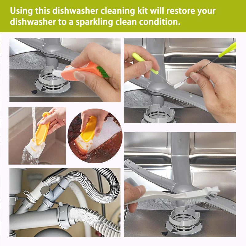 Dishwasher Cleaner Brush Kit - 6PCS Deep Cleaning Tools with Pick, Scraper, Straw Brush, Gap & Angle Brush, Flexible Tubes Brush for Spotless Dishwasher - Image 2