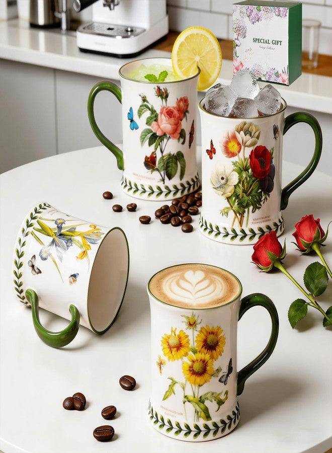 ACMLIFE Coffee Mug Set of 4, Gift for Women, Ceramic Mug Set Large Capacity Porcelain Spring Mug Cups Dishwasher & Microwave Safe, Gift for Mother's Day, Mom, Birthdays and Christmas (All Floral) - Image 1