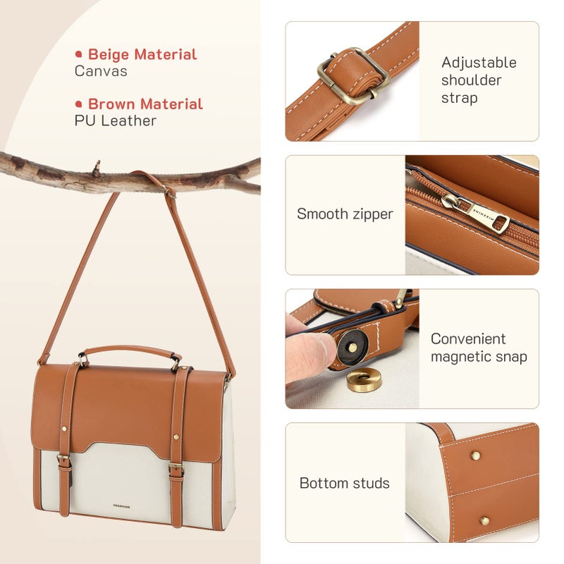 Missnine Laptop Bag 15.6 inch Canvas Messenger Bag for Women Professional Work Bag Shoulder Bag Travel, Office, Business - Image 5