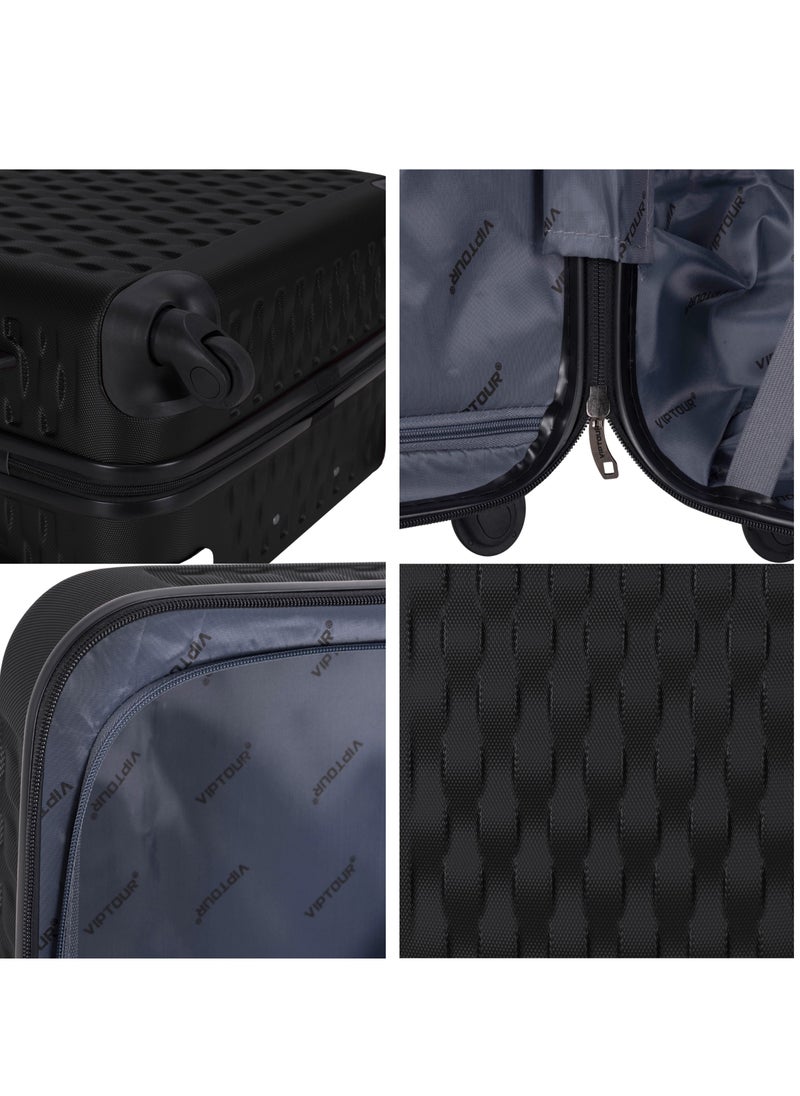 VIPTOUR - 3-Piece ABS Hardside Trolley Luggage Set Spinner Wheels with Number Lock 20/24/28 Inches Black - Image 1