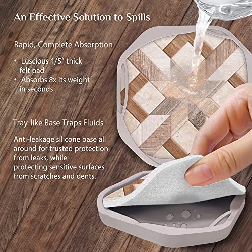 UMIRRO Absorbent Felt Coasters for Drinks, Rustic Farmhouse Cup Coaster for Coffee Table Decor, Small Unique Birthday Gift Ideas for Men, Dad, Him, Women Mom, Her, 4", Brown, Set of 4 - Image 4