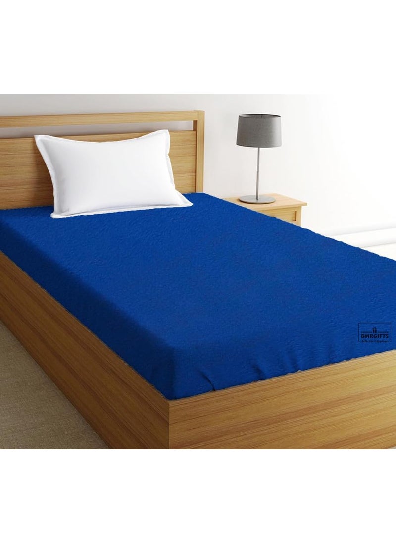 BMRGIFTS BMRGIFTS Cotton Extra Absorbent Waterproof Quick Dry Sheet for Baby Anti Piling Fleece Washable Mattress Protector Bed Protector Sheet for Toddler Children Single Bed Size 140x220 cm Royal Blue  - Image 1
