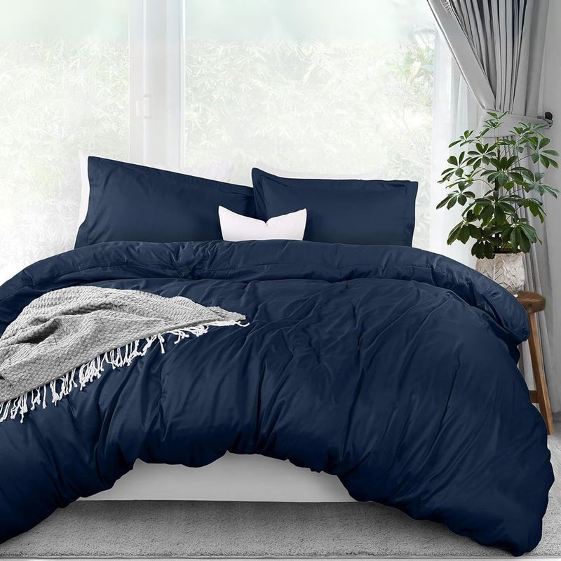 FOAM CRAFT® 3-Piece Duvet Cover Set - Hotel Quality, Navy, Twin XL - Image 1