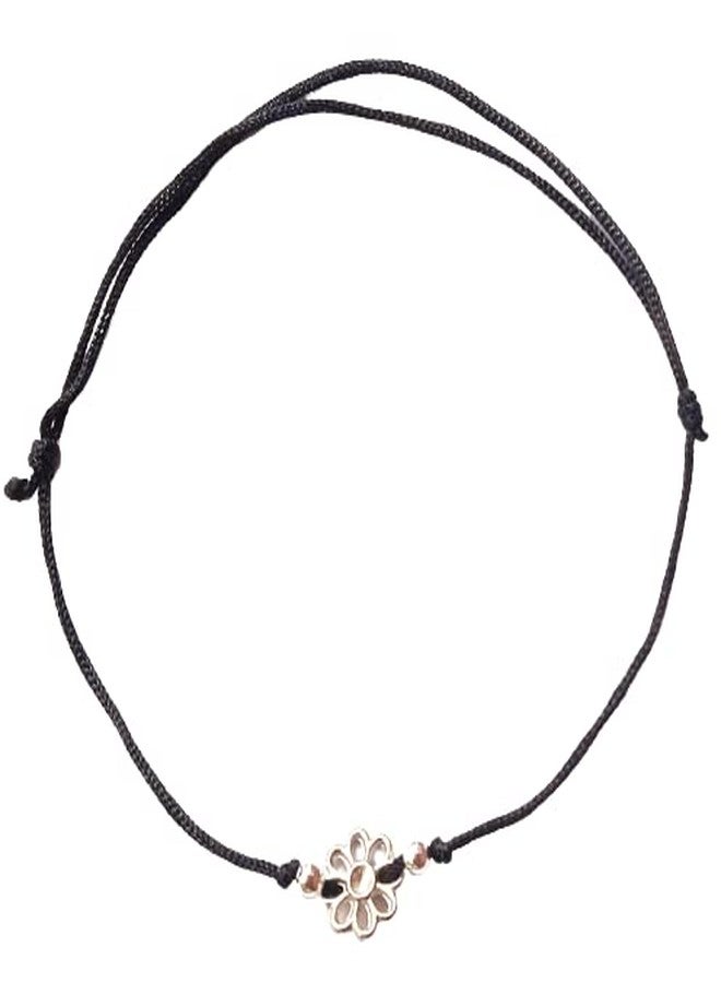 Jyokrish Handmade Adjustable Black Thread Metal flower Beads twisted Anklet For Women | Girls | Nazariya |Payal |Adult |Free Size |Single Leg| Workwear - Image 1