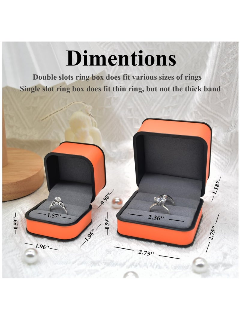 SOLARAE Small Ring Box, Square Leather Suede Jewelry Ring Bearer Box, Premium Gorgeous Fashion Engagement Wedding Ring Box for Proposal, Ceremony, Anniversary, Gift, Sun Orange - Image 2