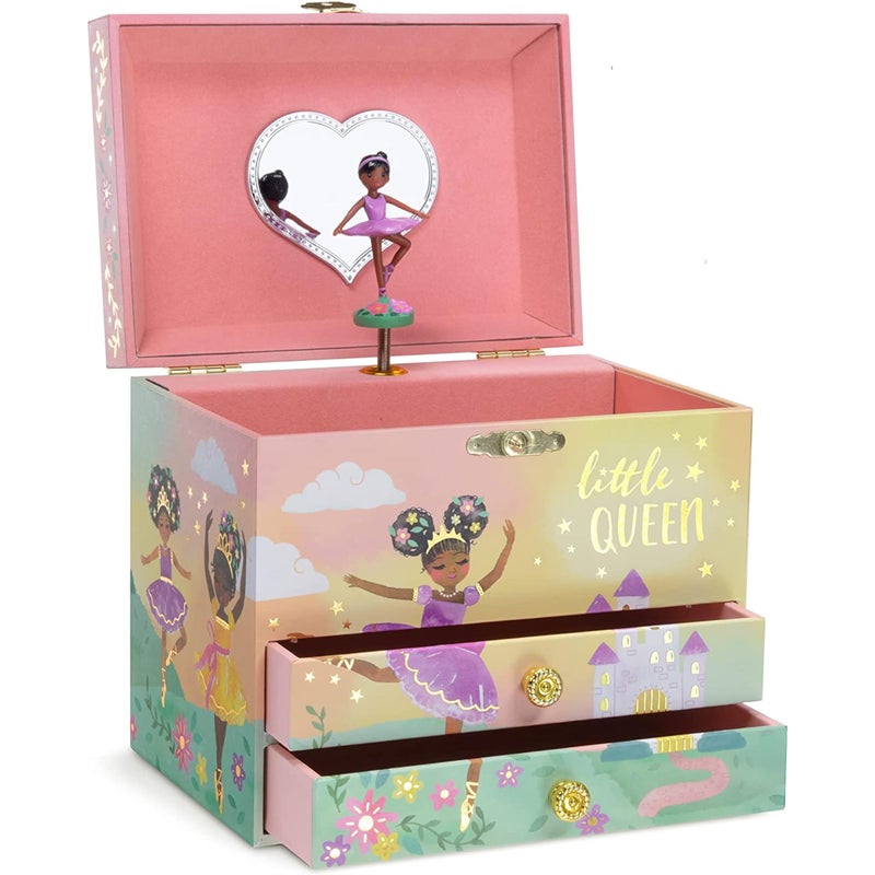 JewelKeeper Jewelkeeper Jewelry Box for Girls  2Drawer Music Box with Little Queen Ballerina Dancing to Swan Lake Cute Pink Design Keepsake Storage for Treasured Accessories  675 x 525 x 6 inches