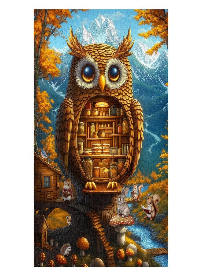 PPuzzling Autumn Owl Puzzles for Adults 1000 Pieces, Fantasy Forest Bird Tree House Jigsaw Puzzles, Nature Animal Colorful Tree of Life Puzzle - Image 1