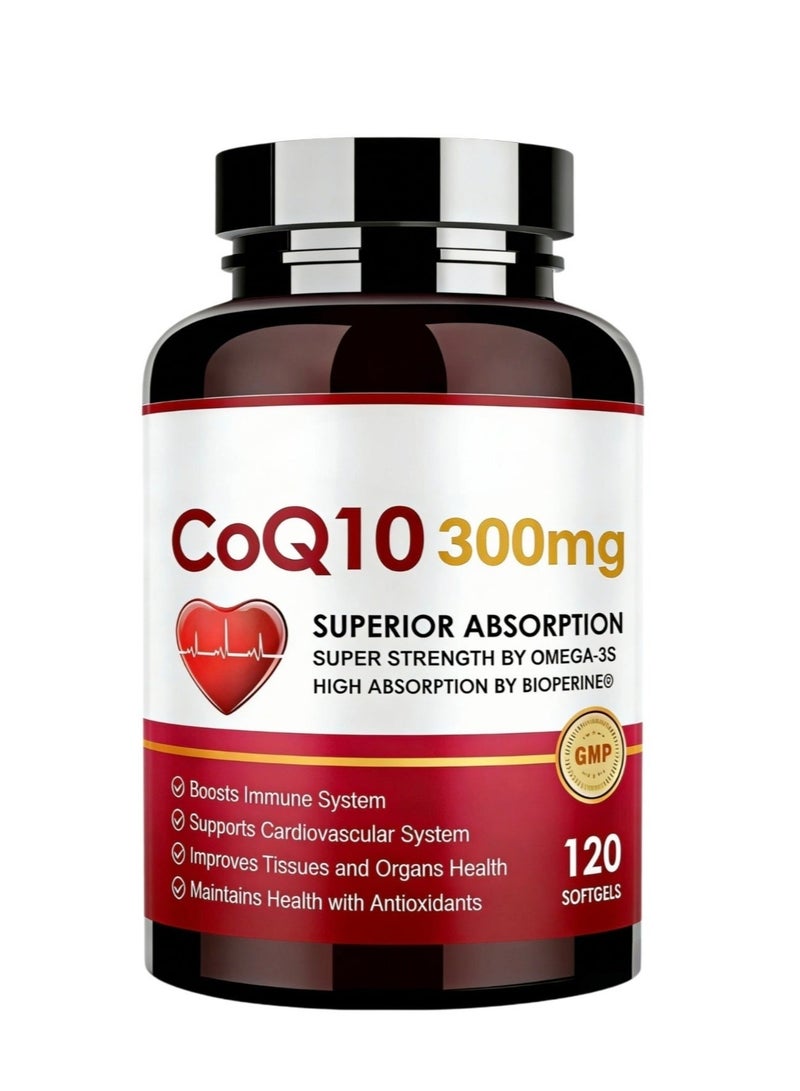 دهاب Coq10300Mgsoftgels مع Pqq Bioperine Omega3 120 حصة الإنزيم المساعد Q10 Ubiquinone الملحق لامتصاص عالي، دعم قوي لمضادات الأكسدة، صحة القلب، إنتاج الطاقة - Image 1