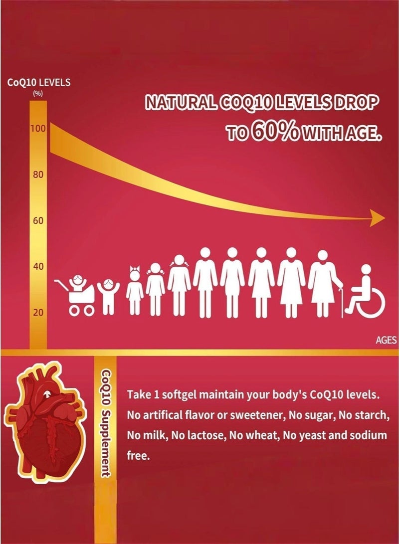 دهاب Coq10300Mgsoftgels مع Pqq Bioperine Omega3 120 حصة الإنزيم المساعد Q10 Ubiquinone الملحق لامتصاص عالي، دعم قوي لمضادات الأكسدة، صحة القلب، إنتاج الطاقة - Image 2