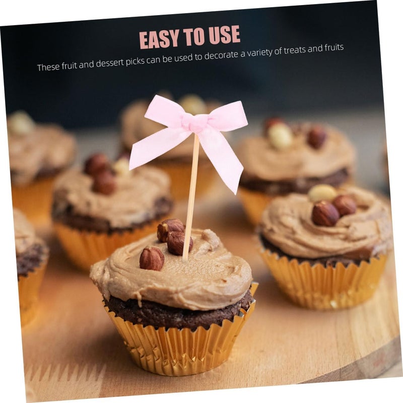 ABOOFAN 50pcs Bowknot Cake Picks Stylish Bowknot Cake Decorations for Baking Party Desserts - Image 2