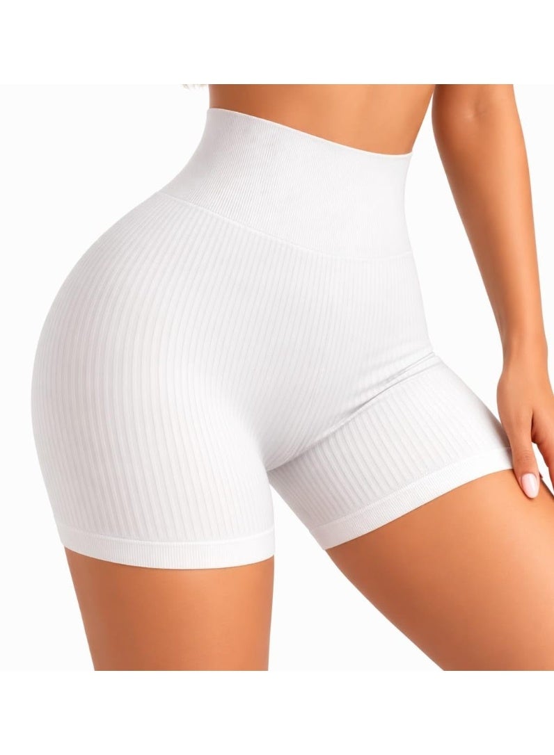 Ribbed High Waist Cotton Shorts for Women Soft Comfortable Textured Compression Fit Daily Wear Gym Yoga 50-100kg Training
