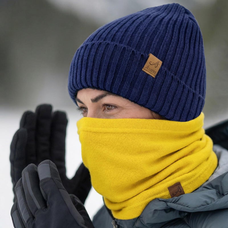 ACUSHLA 100% Merino Wool Neck Gaiter Ski Face Mask Scarf Neck Warmer for Men & Women Winter All Weather, Midweight Bright Yellow - Image 5