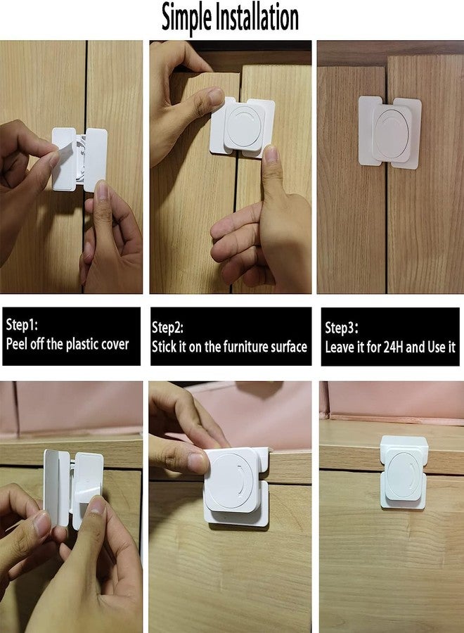 CMINGJ Cabinet Locks(6-Pack) for Babies Baby Proofing Cabinet Child Latches Locks Suitable for Cabinets, Drawer, Refrigerator, and so on.(White) (4 Flat Lock + 2 Right Angle Lock) - Image 3