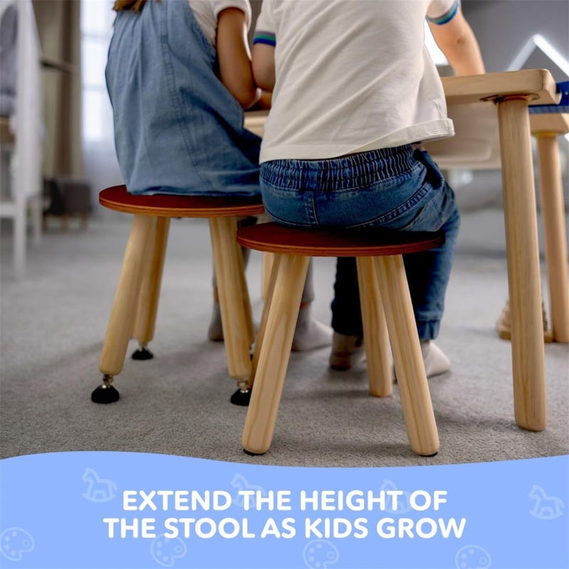 Cateam Wooden Step Stool for Kids and Toddlers - Set of 2 - Walnut - Extendable Legs Kids Chair - Sensory Table Stool - Children's Round Sitting Stool with Leveling Feet and Anti-Slip Pads - Image 4