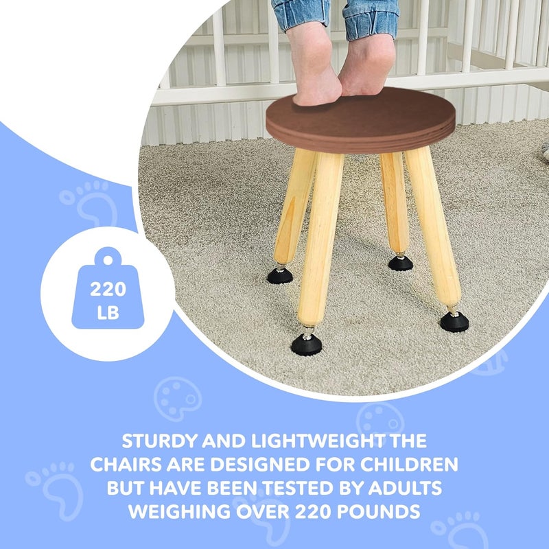 Cateam Wooden Step Stool for Kids and Toddlers - Set of 2 - Walnut - Extendable Legs Kids Chair - Sensory Table Stool - Children's Round Sitting Stool with Leveling Feet and Anti-Slip Pads - Image 5