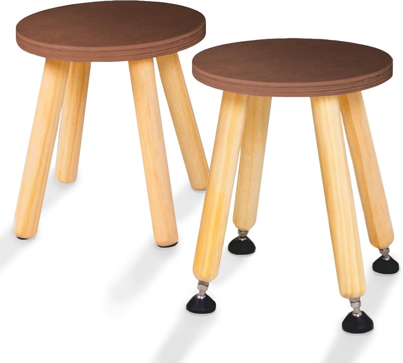 Cateam Wooden Step Stool for Kids and Toddlers - Set of 2 - Walnut - Extendable Legs Kids Chair - Sensory Table Stool - Children's Round Sitting Stool with Leveling Feet and Anti-Slip Pads - Image 1