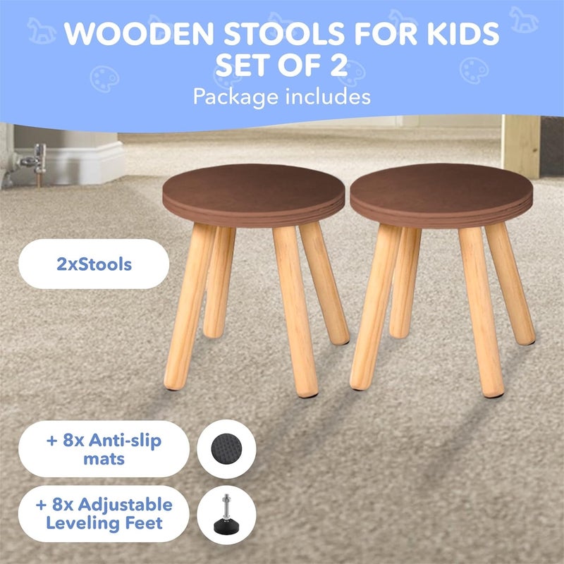 Cateam Wooden Step Stool for Kids and Toddlers - Set of 2 - Walnut - Extendable Legs Kids Chair - Sensory Table Stool - Children's Round Sitting Stool with Leveling Feet and Anti-Slip Pads - Image 3