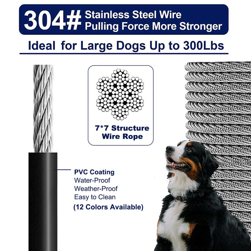WATFOON Tie Out Cable for Dogs Up to 300lbs,50ft Extra Strong 1000lbs Break Strength Tie-Out Tether Trolley Training Lead,Dog Run Cable for Yard Garden Park Camping Outside (Black, 300lbs 50ft) - Image 2