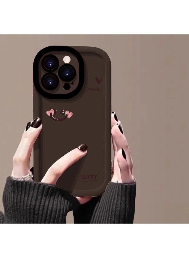 NIBEMINENT Pink Smiling Face Protective TPU Case Cover For iPhone 16 Plus, Coffee Color