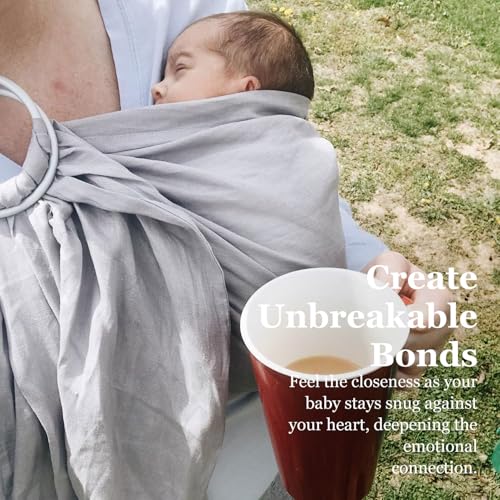 Vlokup Ring Sling Baby Carrier, Soft Linen Cotton Baby Sling Carrier Newborn to Toddler, Baby Wrap Carrier for Plus Size Parents, Perfect Shower Gift, Grey - Image 2