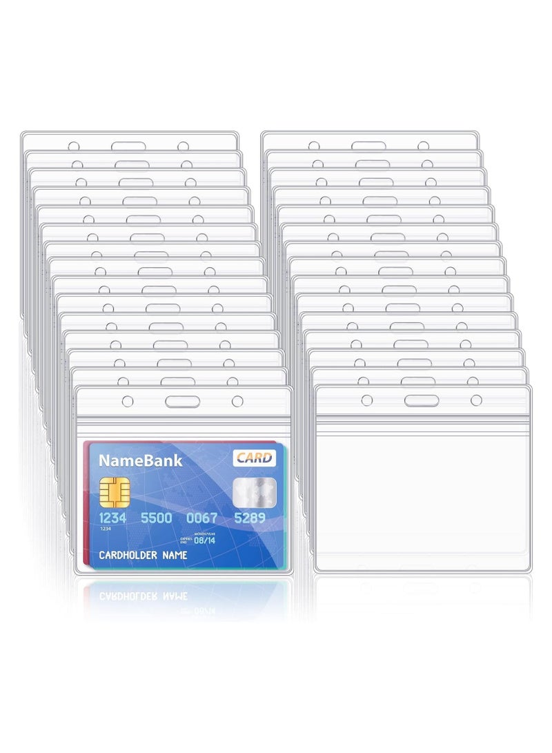 MARKQ [عبوة من 100] حامل بطاقات بلاستيكي شفاف [9.8 × 8 سم] - حامل شارة هوية أفقي للموظفين والطلاب في المكتب - قابل للإغلاق ومقاوم للماء - Image 1