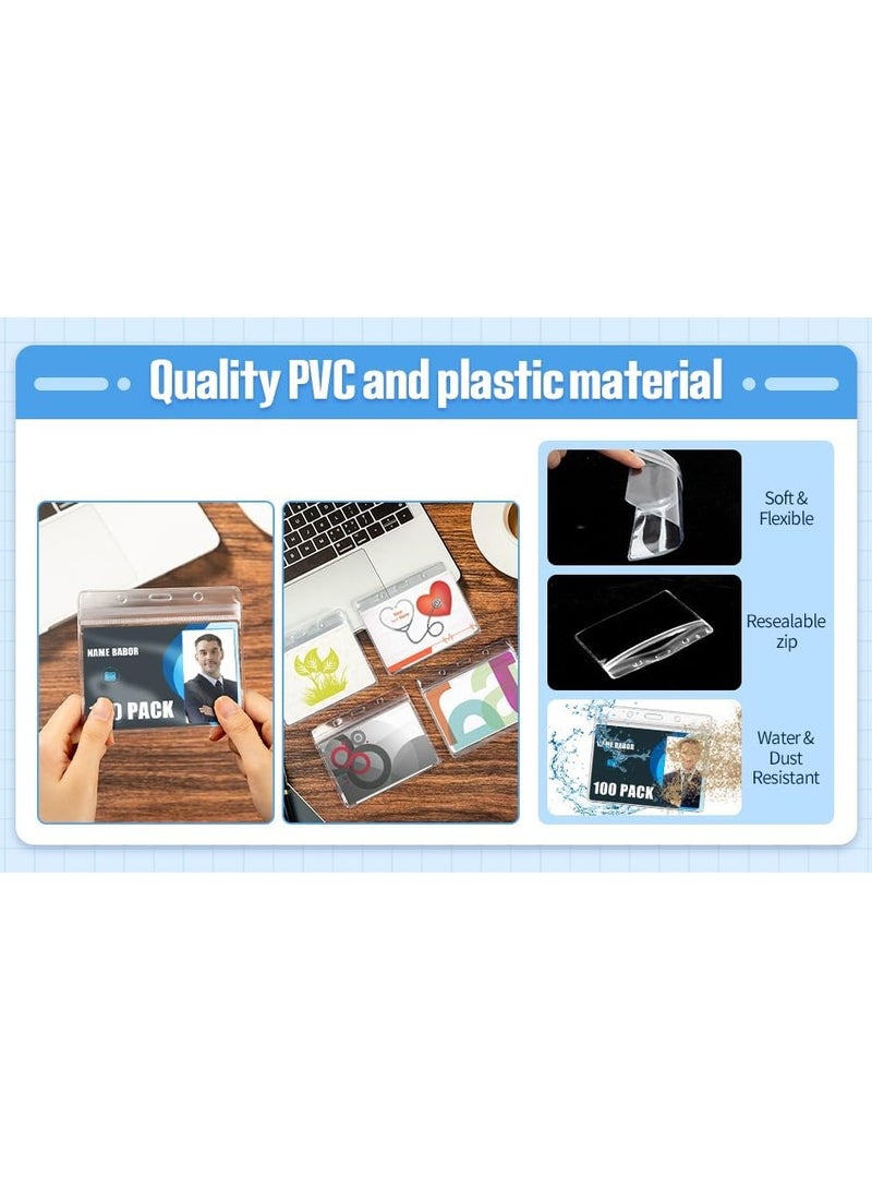 MARKQ [عبوة من 100] حامل بطاقات بلاستيكي شفاف [9.8 × 8 سم] - حامل شارة هوية أفقي للموظفين والطلاب في المكتب - قابل للإغلاق ومقاوم للماء - Image 4