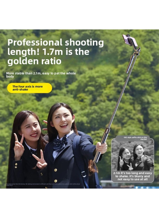 Generic - Four-axis Pan-tilt Anti-shake Selfie Stick Mobile Phone Live Broadcast Stand Handheld Floor Outdoor Travel Tripod-Color:1.7m [function Tripod] Bluetooth Remote Control + Dual Beauty Lamps - Image 1
