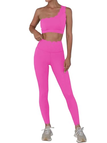 Fisoew Workout Sets for Women 2 Piece High Waisted Leggings with One Shoulder Stretchy Sports Bra Gym Tracksuits - Image 1