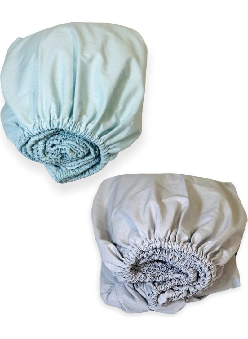 Bebek Özel Baby Special Cotton Baby and Kids Fitted Sheet Mint Green and Gray 80X160 (2 Pieces) 