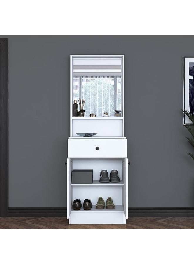 Home Canvas Elegance Modern Hallway Organizer with Mirror, Shelves, and Storage Cabinet (White) - Image 3
