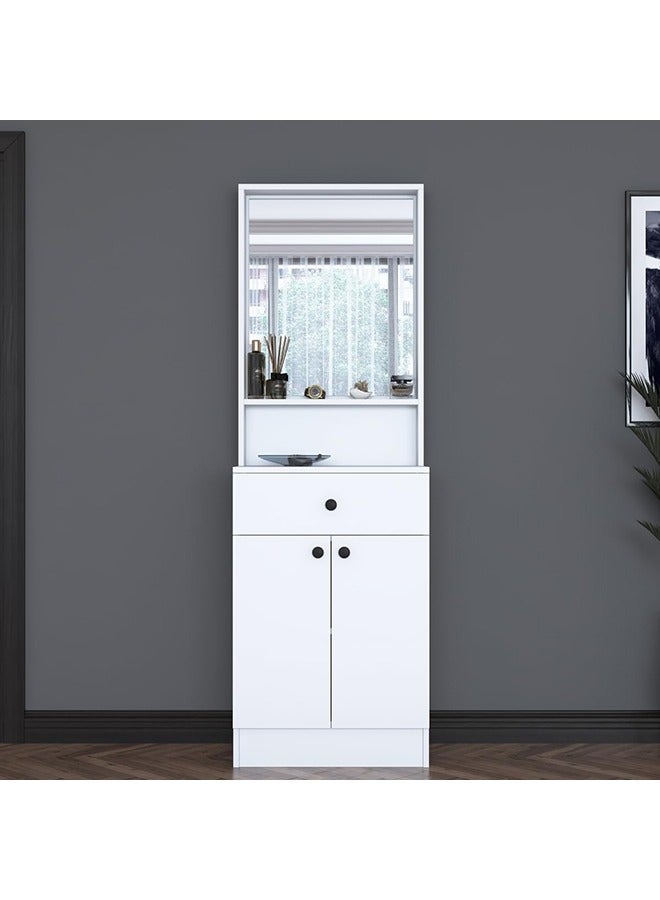 Home Canvas Elegance Modern Hallway Organizer with Mirror, Shelves, and Storage Cabinet (White) - Image 1