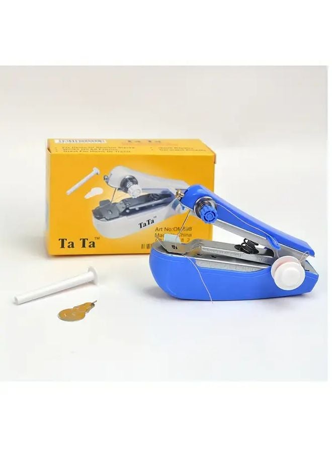 Portable Mini Sewing Machine Set Blue 14pcs Gifts Handheld Manual Easy Home Tailor - Image 1