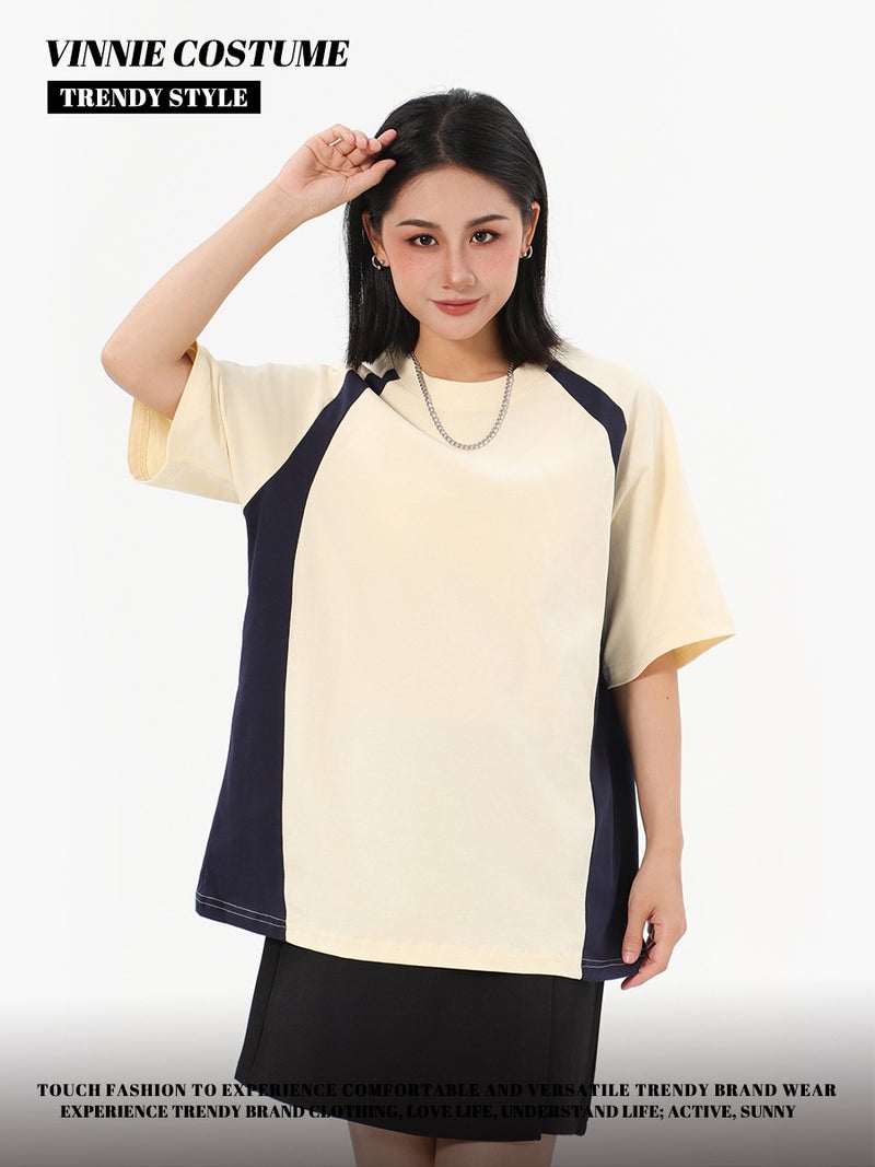 Weini Spring And Casual Style 250G Heavy Cotton Short Sleeve Fashion Brand Loose Off-Shoulder All-Match Round Neck T-Shirt For Women - Image 4