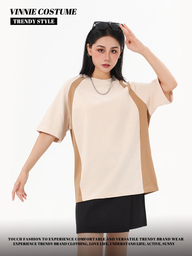 Weini Spring And Casual Style 250G Heavy Cotton Short Sleeve Fashion Brand Loose Off-Shoulder All-Match Round Neck T-Shirt For Women - Image 5