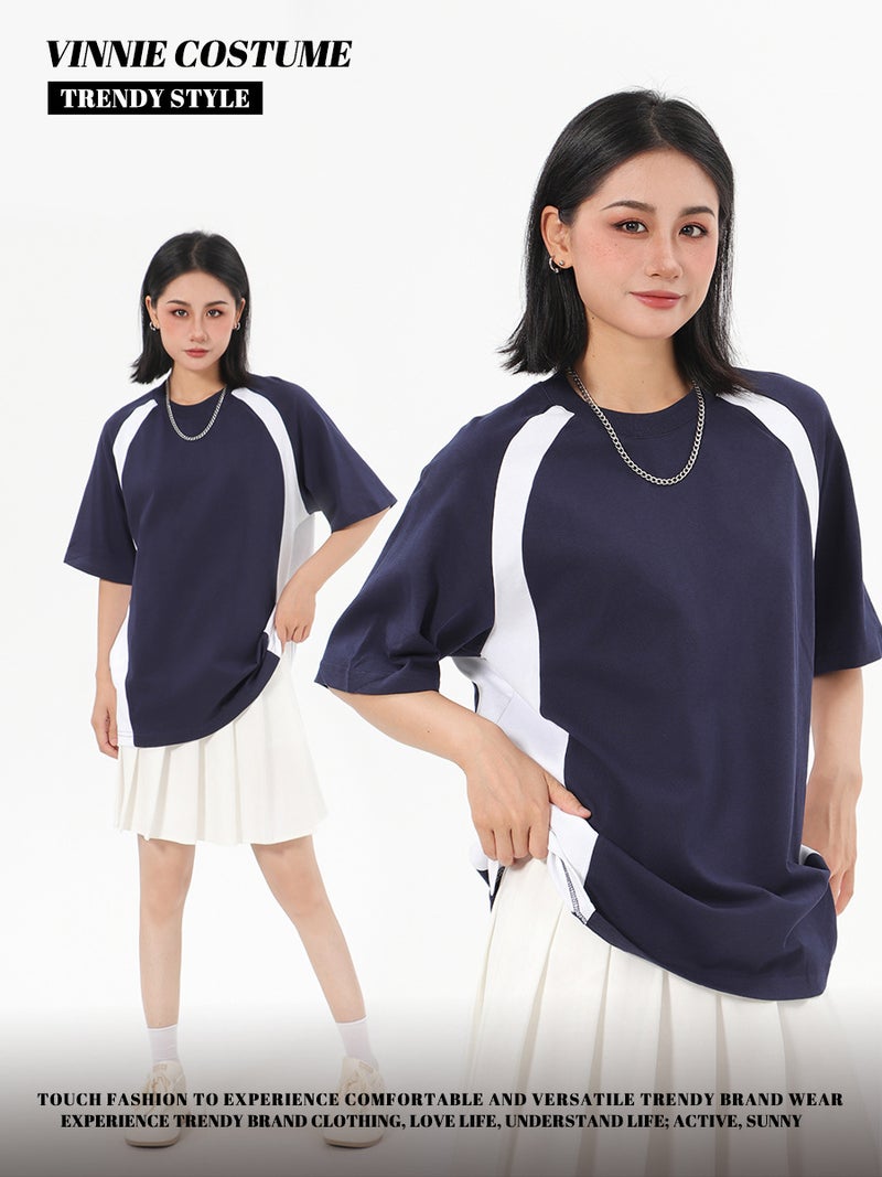 Weini Spring And Casual Style 250G Heavy Cotton Short Sleeve Fashion Brand Loose Off-Shoulder All-Match Round Neck T-Shirt For Women - Image 2