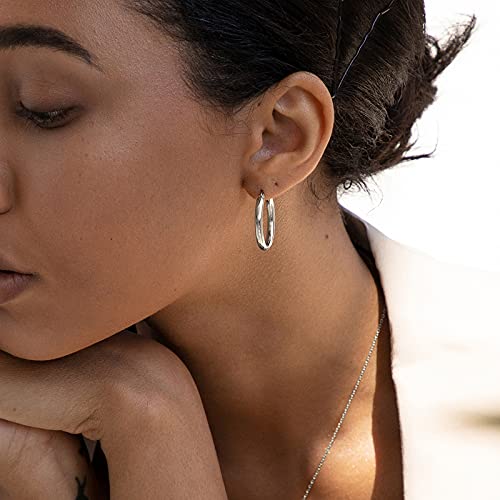 SWEETV Sterling Silver Earrings Chunky Hoop Earrings for Women 25MM Polished Huggie Earrings for Sensitive Ears - Image 2